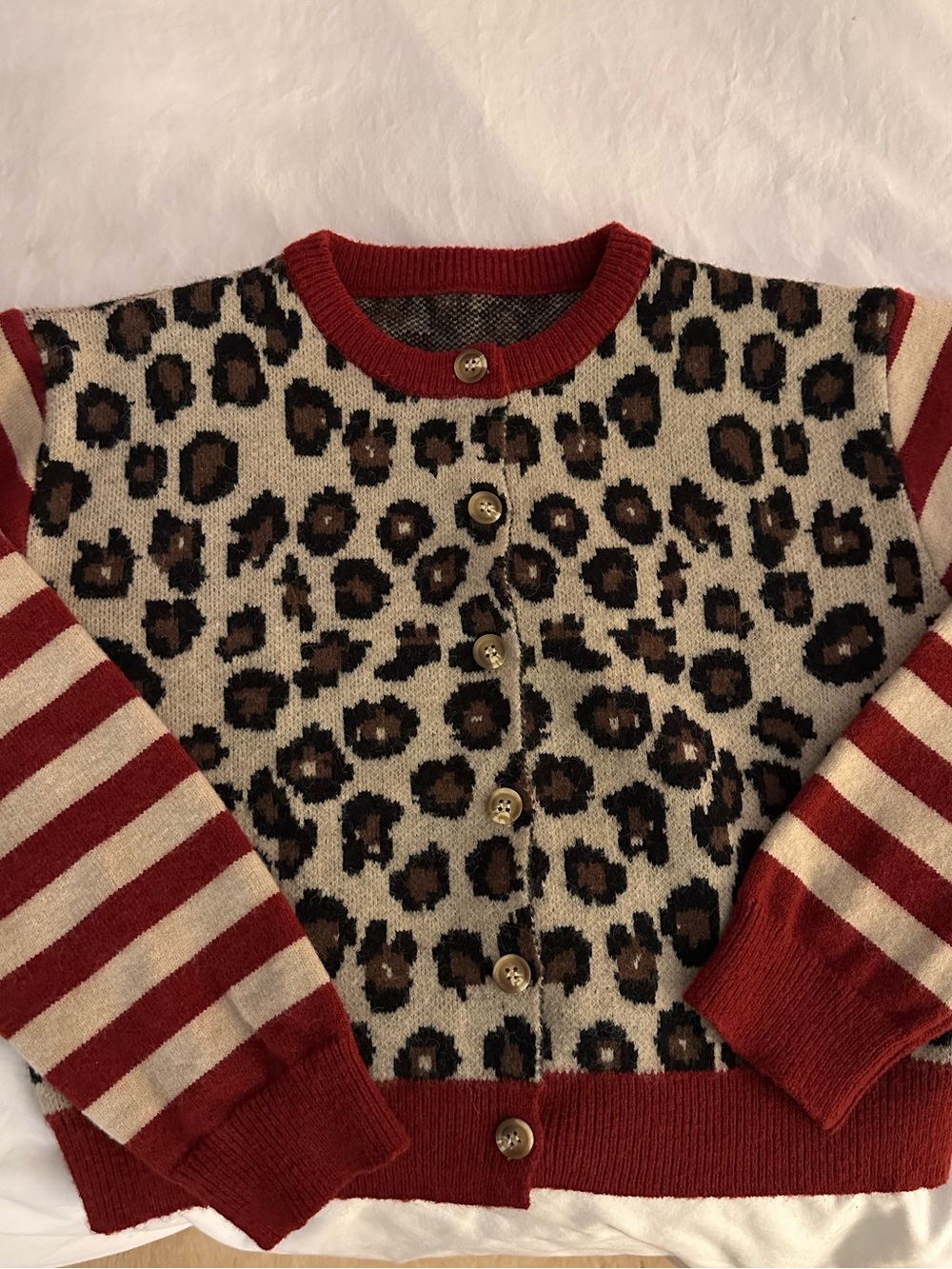 Amazon Red and Cream Leopard Print Button Cardigan